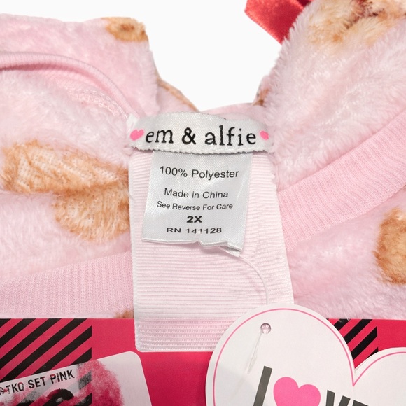 NWT em & alfie Pink Teddy Bear plush pj set, 2X - Picture 2 of 3